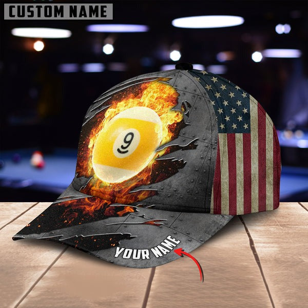 Billiard 9 Ball Personalized Name 3D Printed Classic Hat Cap Gifts For Billiards Lovers