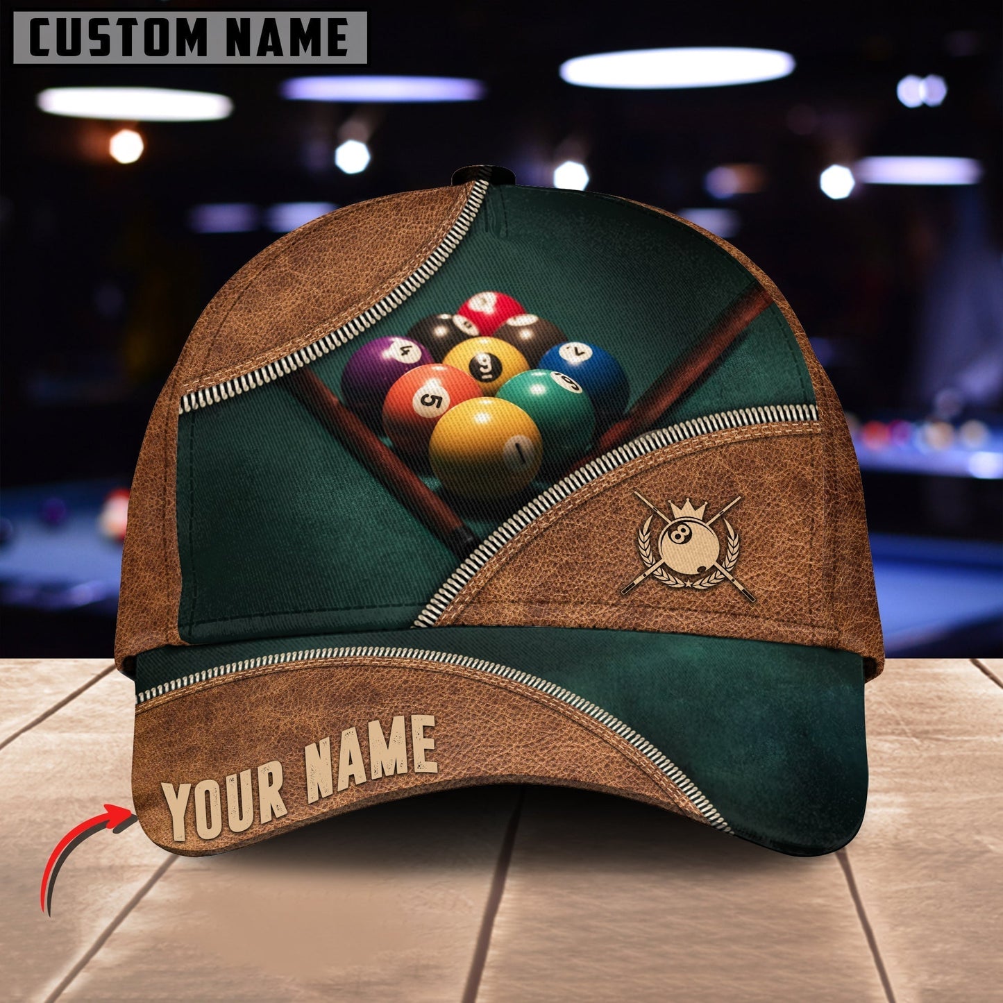 Billiard Brown N Gr Customized Name 3D Classic Hat Cap Gifts For Billiards Lovers