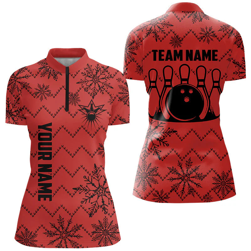 Custom Bowling Team, Ugly Christmas snowflake pattern Bowling Polo, Christmas Bowling uniforms - Bowling Polo Personalized Name And Team Name