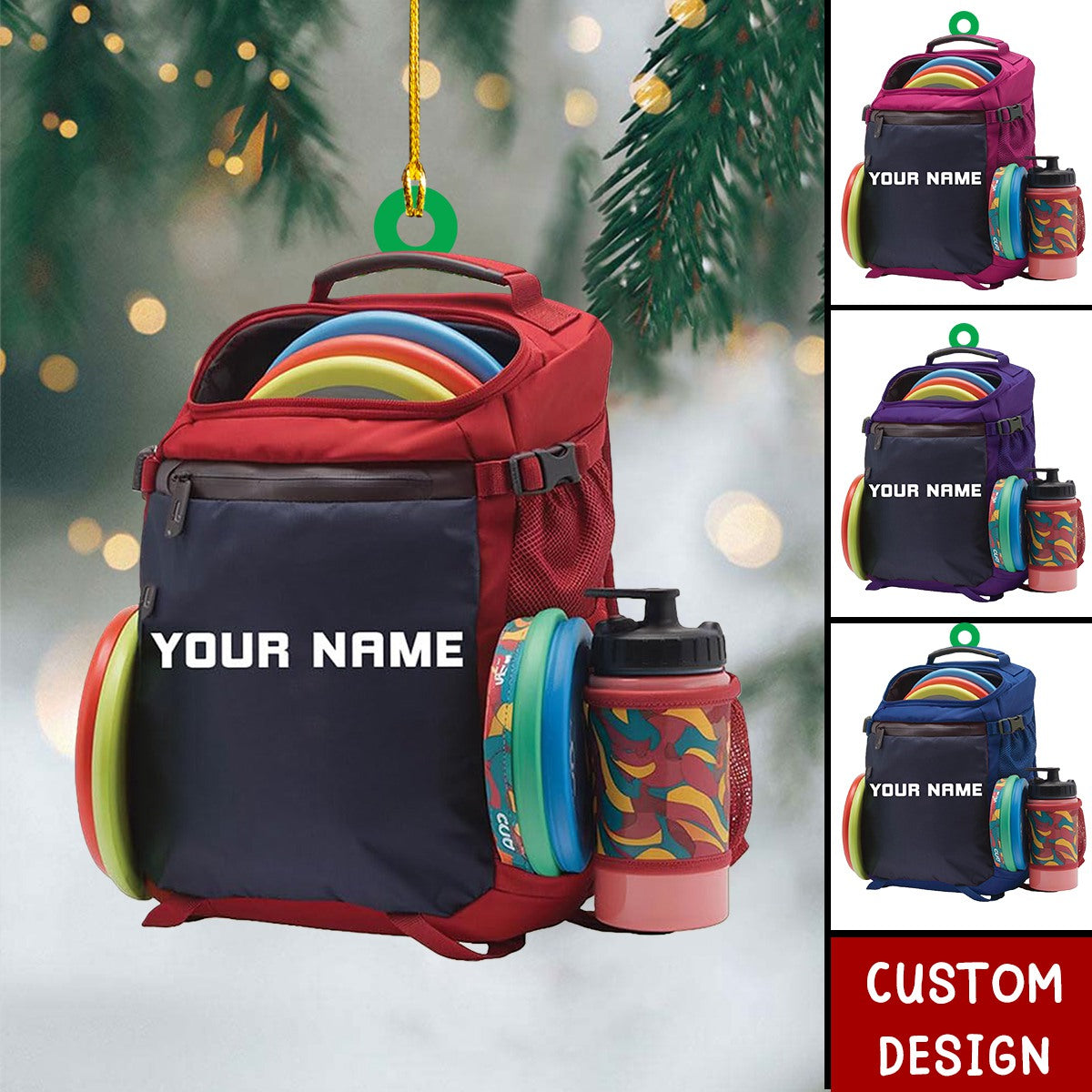Personalized Disc Golf Bag Flat Acrylic Ornament, Meaningful Christmas Ornament Gifts For Disc Golf, Lover Son, Daughter