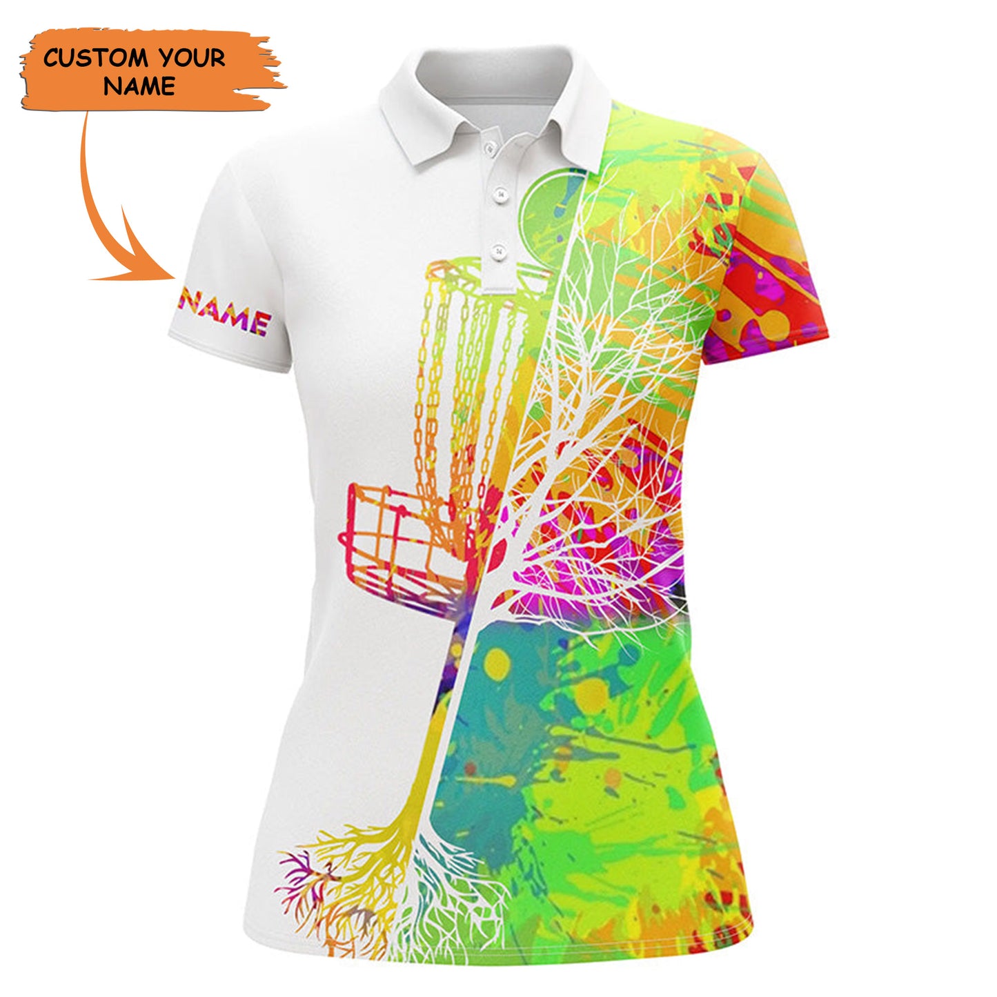 Womens Disc Golf Polo Shirt Custom Name Watercolor Disc Golf Basket, Personalized Disc Golf Shirts, Perfect Gift For Women