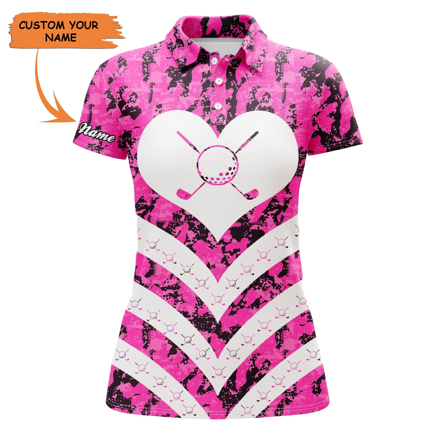 Womens Golf Polo Shirt I Love Golf Pink Camo Custom Name Golf Gifts For Women