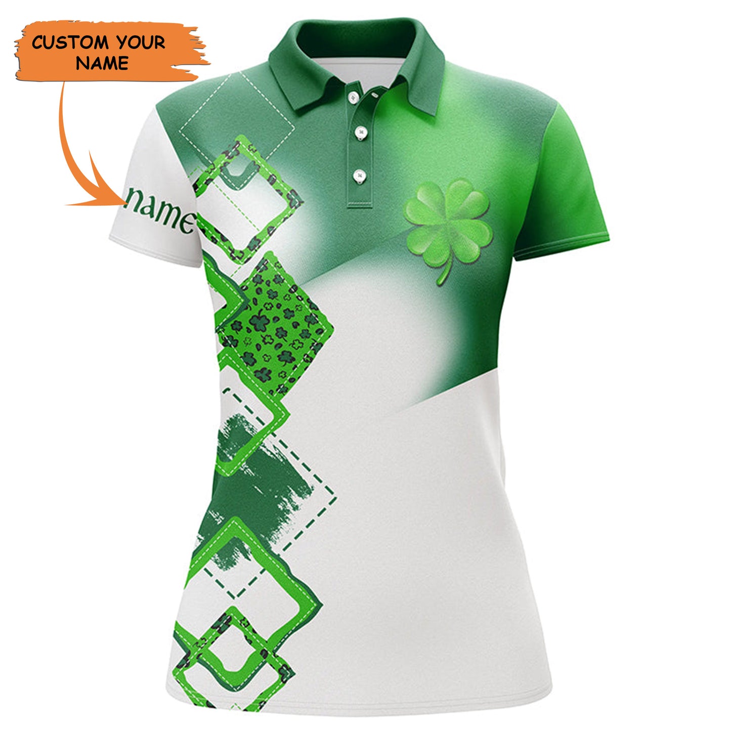 Womens Golf Polo Shirt Custom Name Green Clover St Patrick Day Golf Shirts, Golfing Gifts