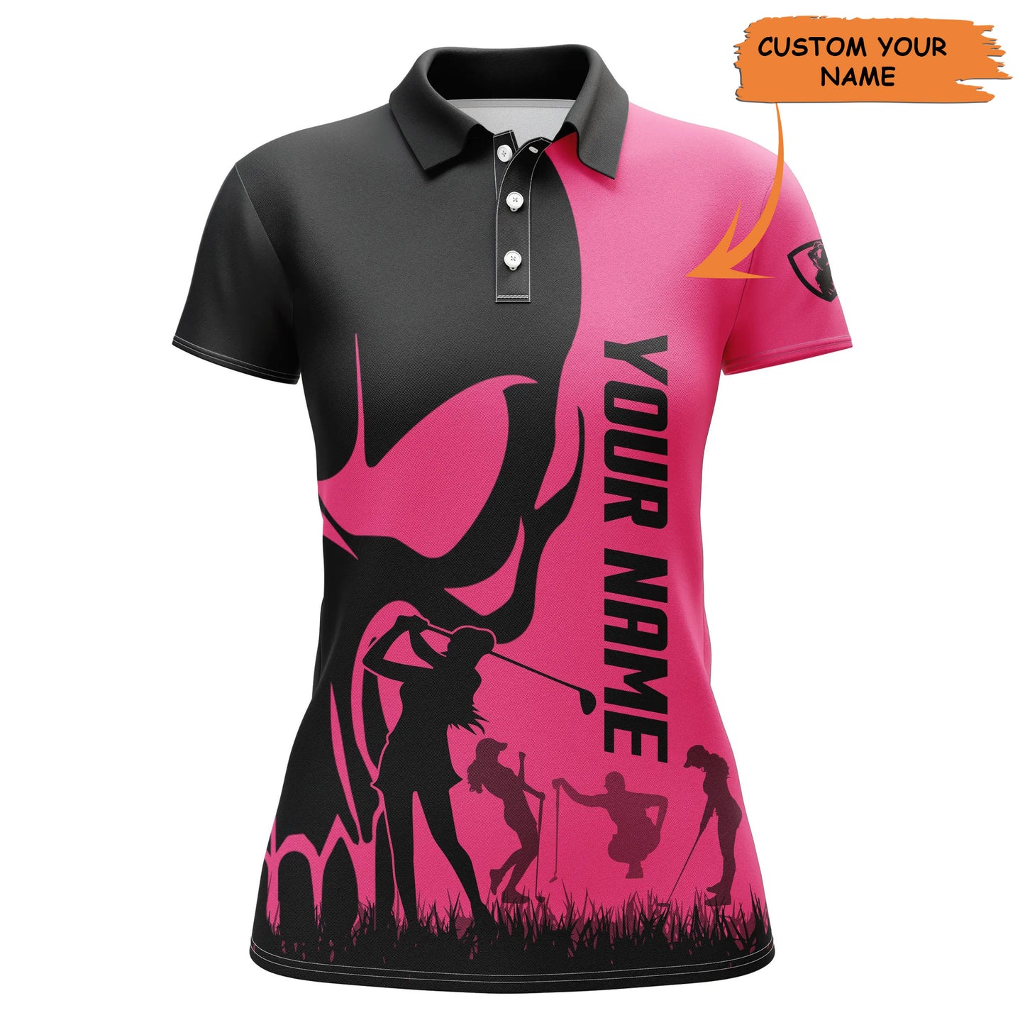 Womens Golf Polo Shirts Custom Name Skull Golf Black Shirt Jerseys, Women Golf Tops, Best Gift For Women