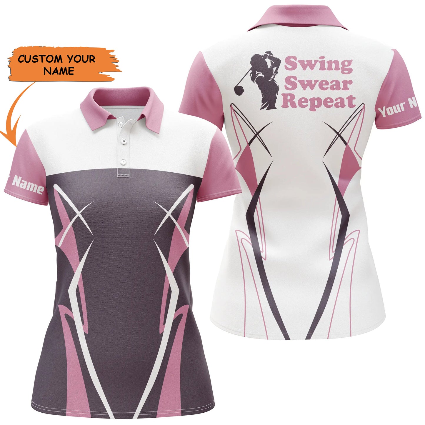 Womens Golf Polo Shirt Swing Swear Repeat Pink Golf Shirts Custom Name Ladies Golf Tops, Best Gift For Women