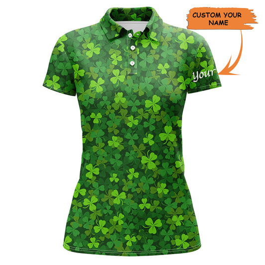 Women Polo Shirts Green Clover St Patrick Pattern Polo Shirts Custom Team Polo Shirts - Perfect Gift For Women