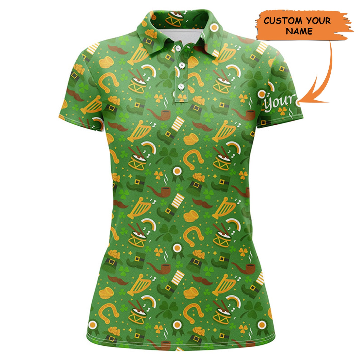 Womens Polos Shirts Saint Patrick's Day Green Pattern Golf Shirts Custom Team Golf Polo For Women, Perfect Gift For Women