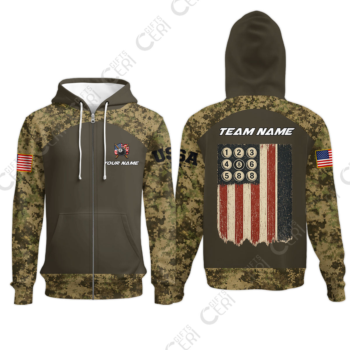 Customized 8 Ball Pool Zip Hoodies, Billiard 8-Ball American Pool Warrior, Billiards Jerseys
