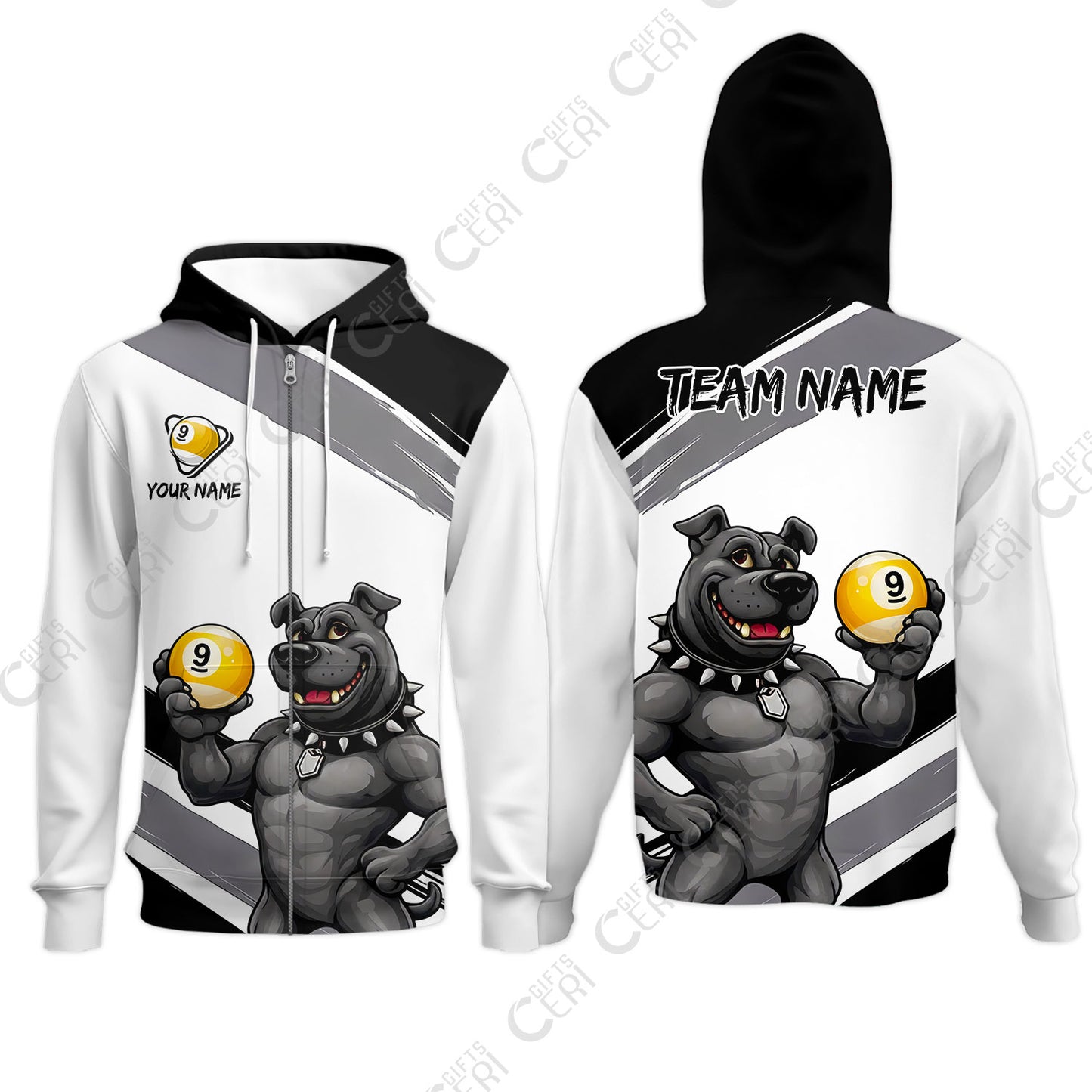 Customized Billiards Zip Hoodies, Personalized Pitbull 9 Ball Jersey Gift For Billiard Players