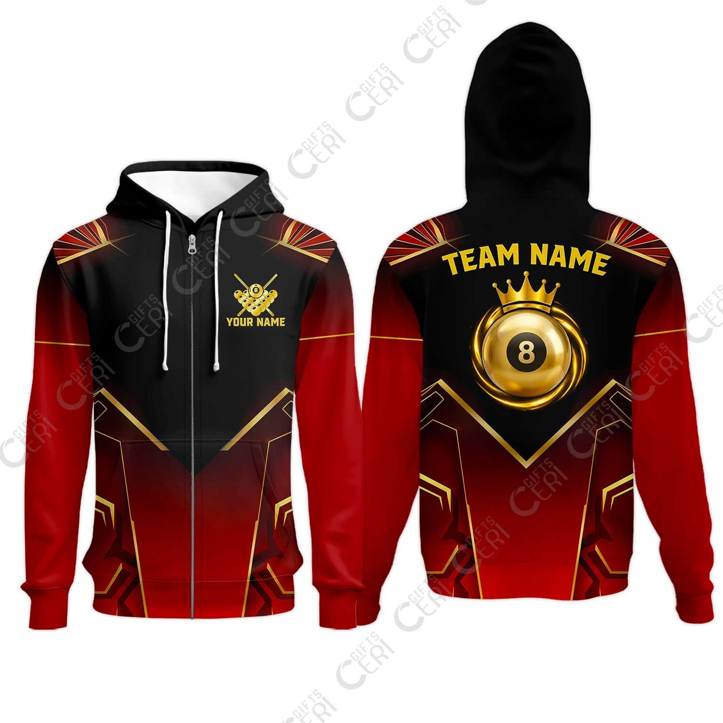 Customized 8 Ball Pool Zip Hoodies, Tech-Futuristic 3 Scale 8-Ball, Personalized Billiards Jersey
