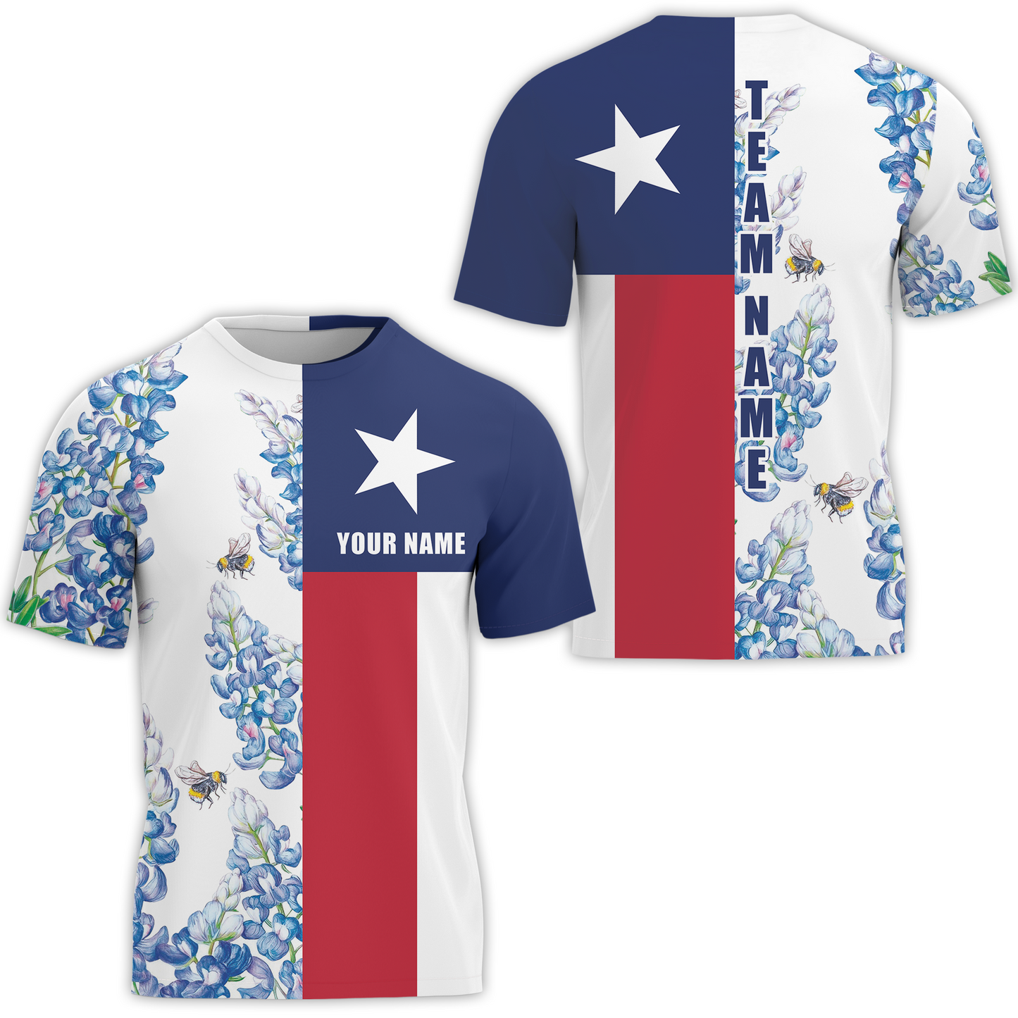 Texas Flag Bluebonnets T-Shirt  For Golf, Floral Texas Flag Polo Shirt, Texas Proud Shirt For Men - Perfect Gift For Men, Golfers