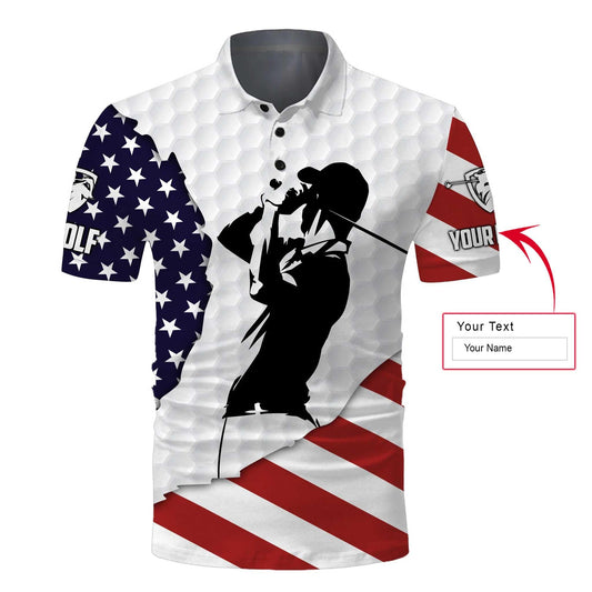 American Flag 4th of July Custom Name Golf Men Polo Shirt - American Flag Apparel - Personalized Gift For Golf Lover, 4th Of July, Him, Husband - Cerigifts
