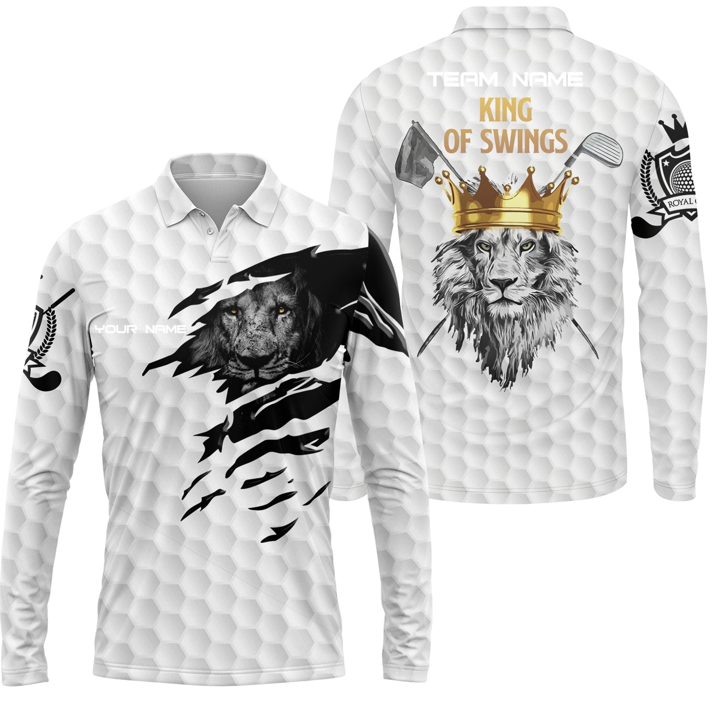 Personalized King Of Swings Lion Golf Long Sleeve Polo Shirt, Golf Custom Shirt For Golf Players, Gift For Golfers