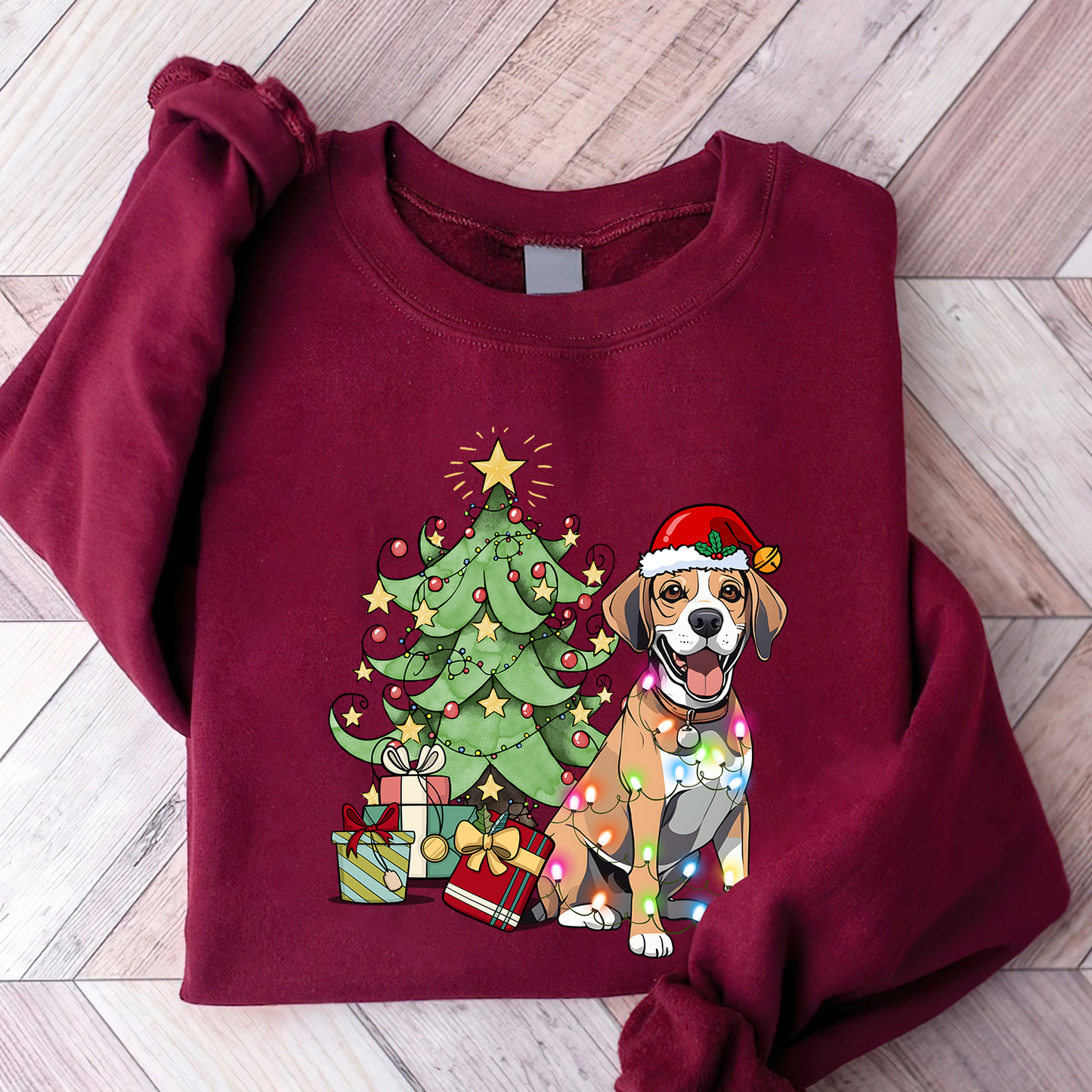 Beagle Christmas Sweatshirt, Beagle Xmas Gift, Beagle Christmas Tree, Beagle Christmas Tree Light Shirt, Beagle Xmas Tee