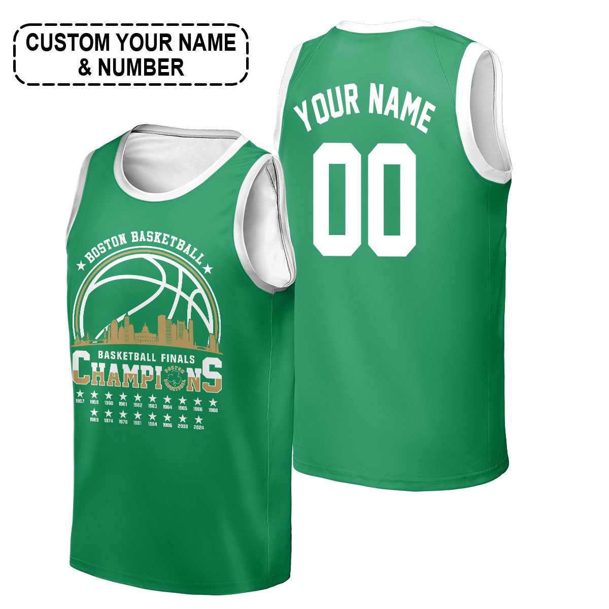 Boston American Basketball 2024 Playoff Final Champions T-Shirt, Customized Basketball Skyline Shirt For Boston Basketball Fans - AOP