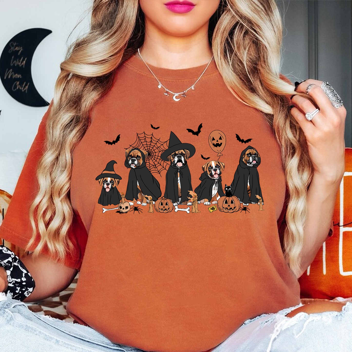 Boxer Sweatshirt, Boxer Halloween Shirt, Witch Boxer Shirt, Witch Dog Shirt, Halloween Dog Shirt, Ghost And Witch Dog Shirt, Halloween Boxer