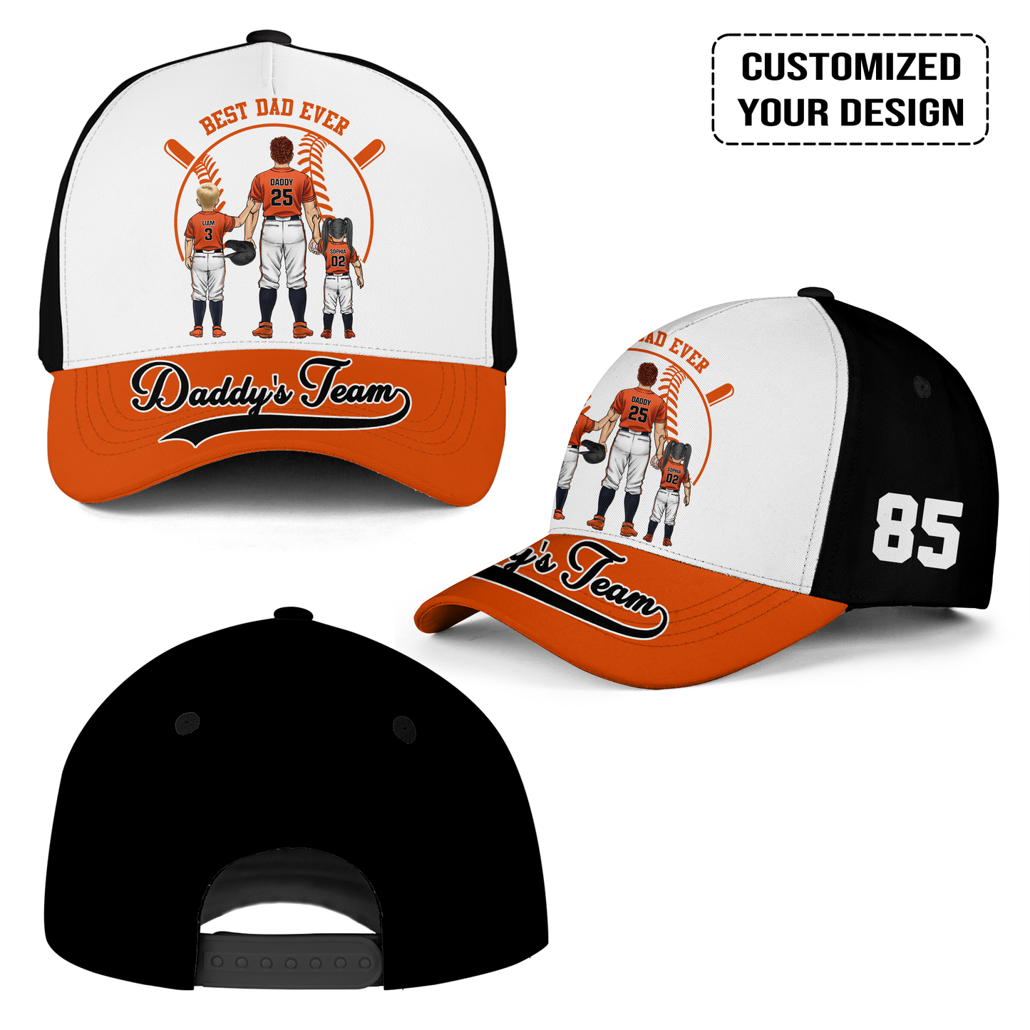 Personalized Baltimore Baseball Theme Family Dad Cap, Best Dad Ever, Daddy's Team Hat For Dad, Father, Grandpa, Family