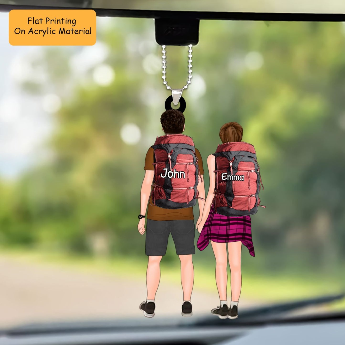 Personalized Hiking Couple Partners Hold Hands Flat Acrylic Keychain, Meaningful Gifts For Partners Soulmates Love Hiking