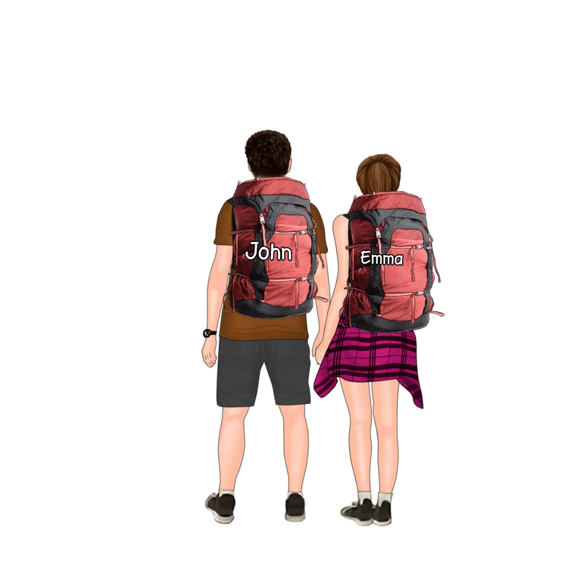 Personalized Hiking Couple Partners Hold Hands Flat Acrylic Keychain, Meaningful Gifts For Partners Soulmates Love Hiking