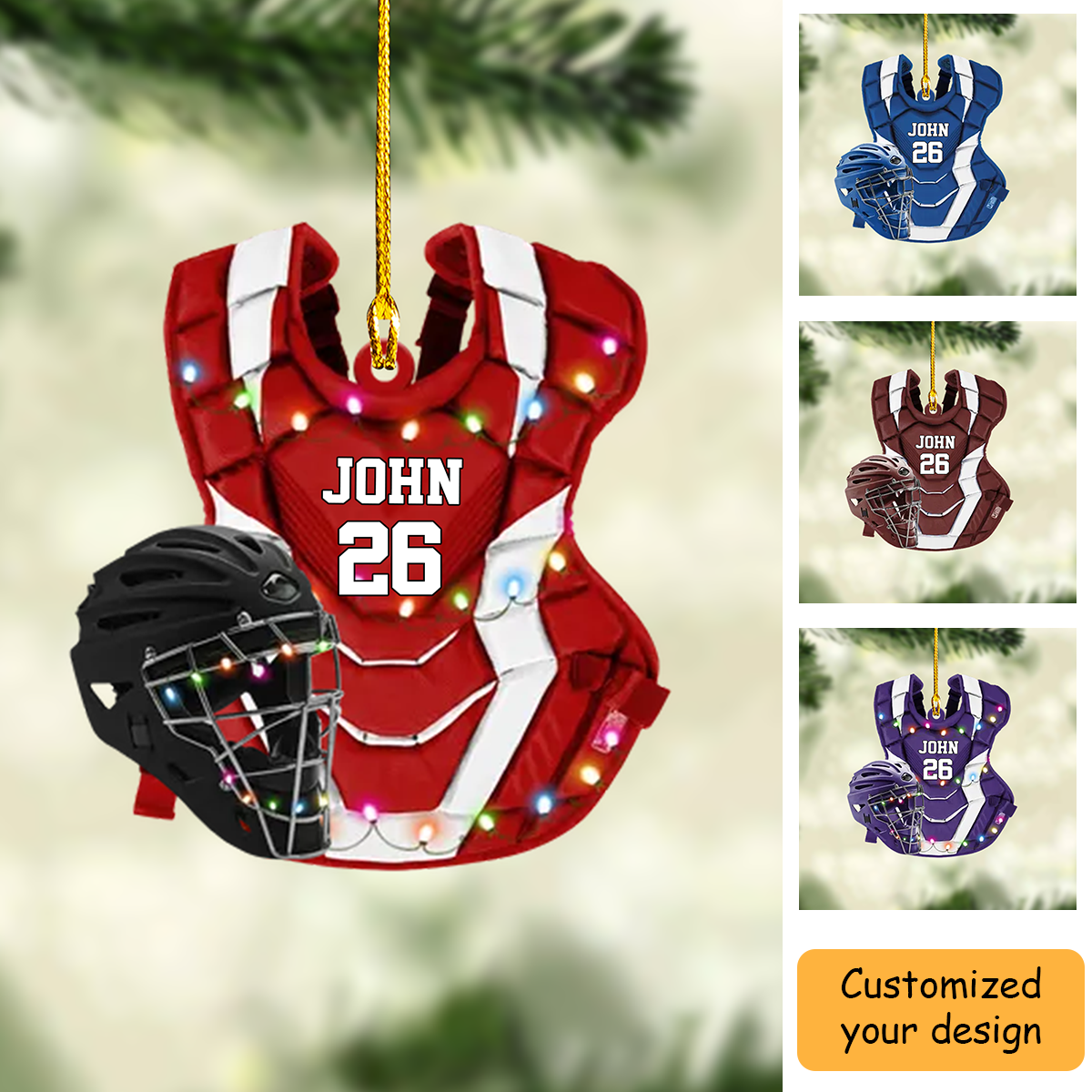 Personalized Baseball Clothes With Christmas Light Acrylic Ornament, Custom Christmas Ornament Gift For Son, Grandson