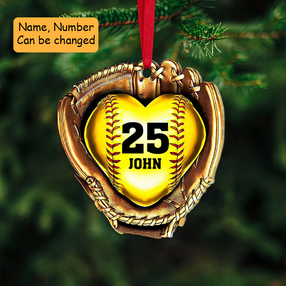 Personalized Baseball Gloves Golden Heart Acrylic Ornament,  Custom Christmas Ornament Gift For Son, Daughter, Grandson