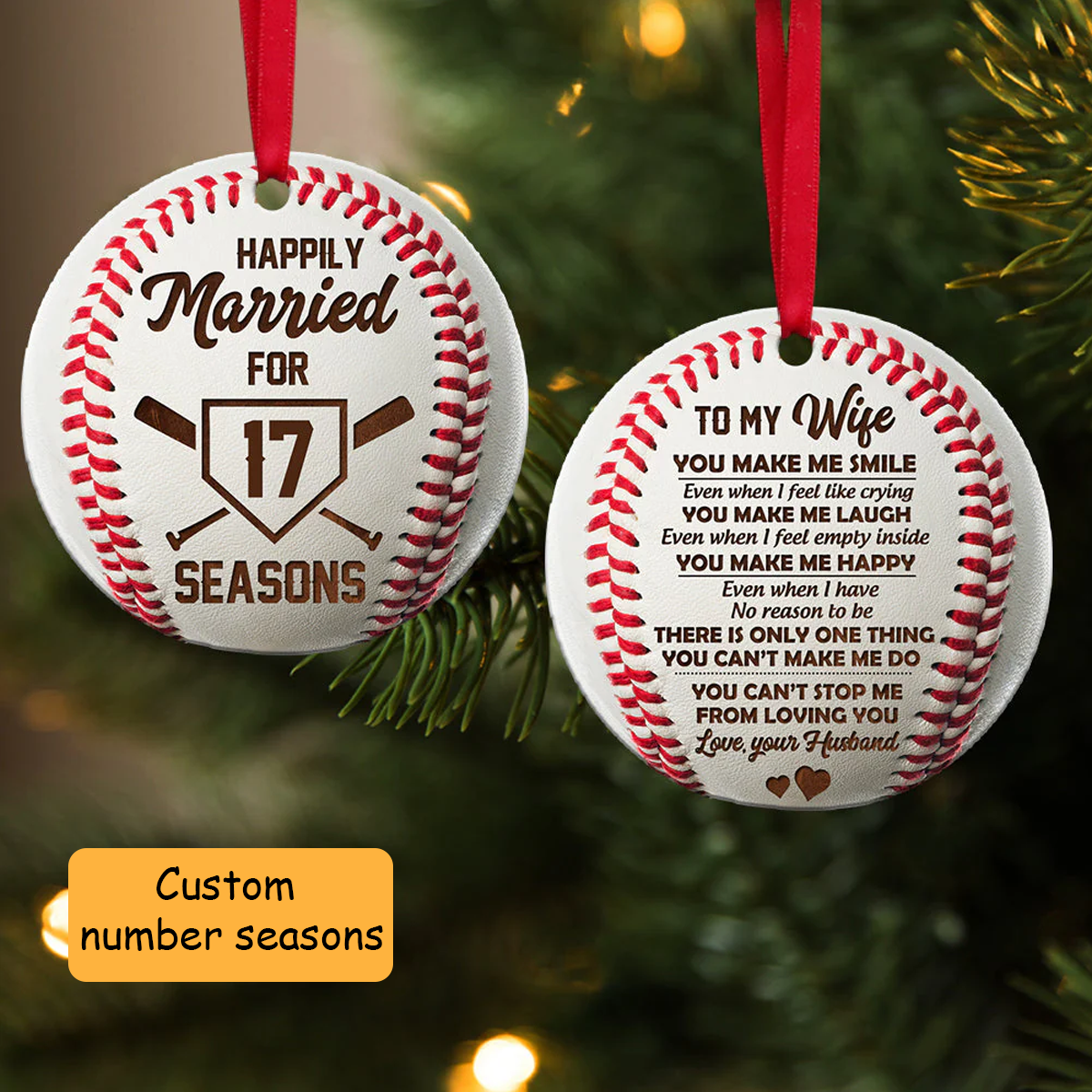 Custom Baseball Season Happily Married Acrylic Ornament To Wife, Custom Christmas Ornament Gift For Couple, Wife