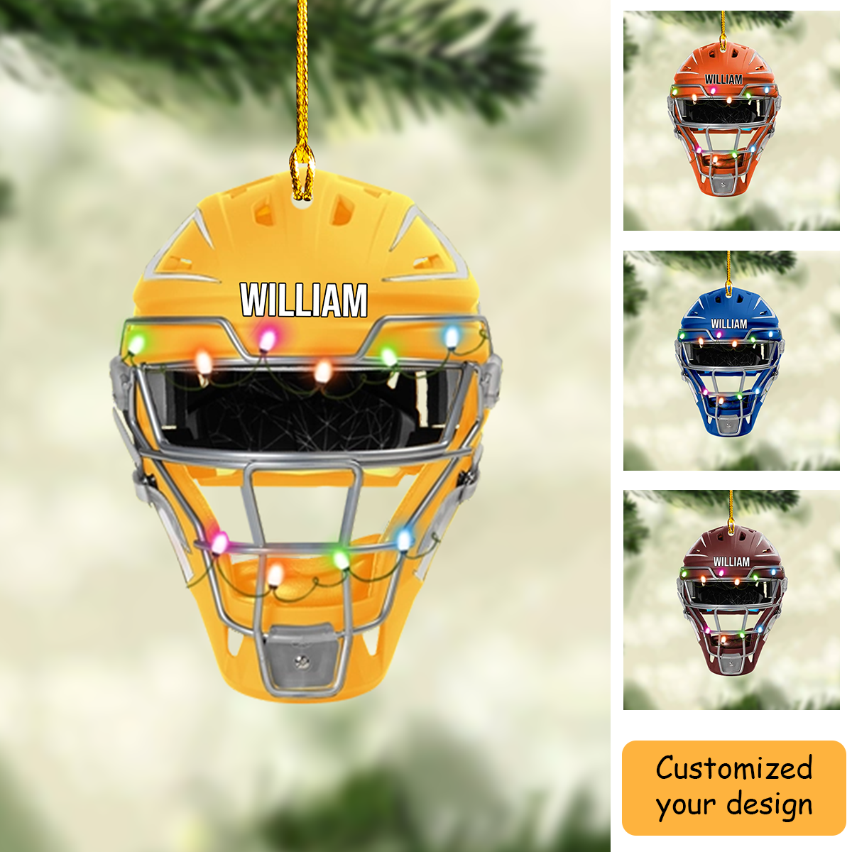 Personalized Baseball Helmet With Christmas Light Acrylic Ornament, Custom Christmas Ornament Gift For Son, Grandson