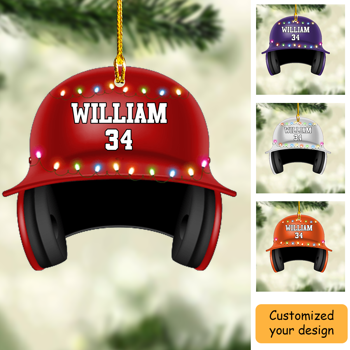 Personalized Baseball Helmet Acrylic Ornament, Custom Christmas Ornament Gifts For Baseball Lovers