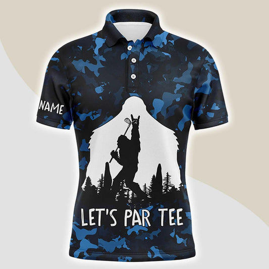 Custom Golf Men Polo Shirt - Bigfoot Golf Custom Name Men Polo Shirt, Funny Bigfoot Blue Camo Custom Polo Shirt - Perfect Polo Shirt For Men, Golfers - Cerigifts