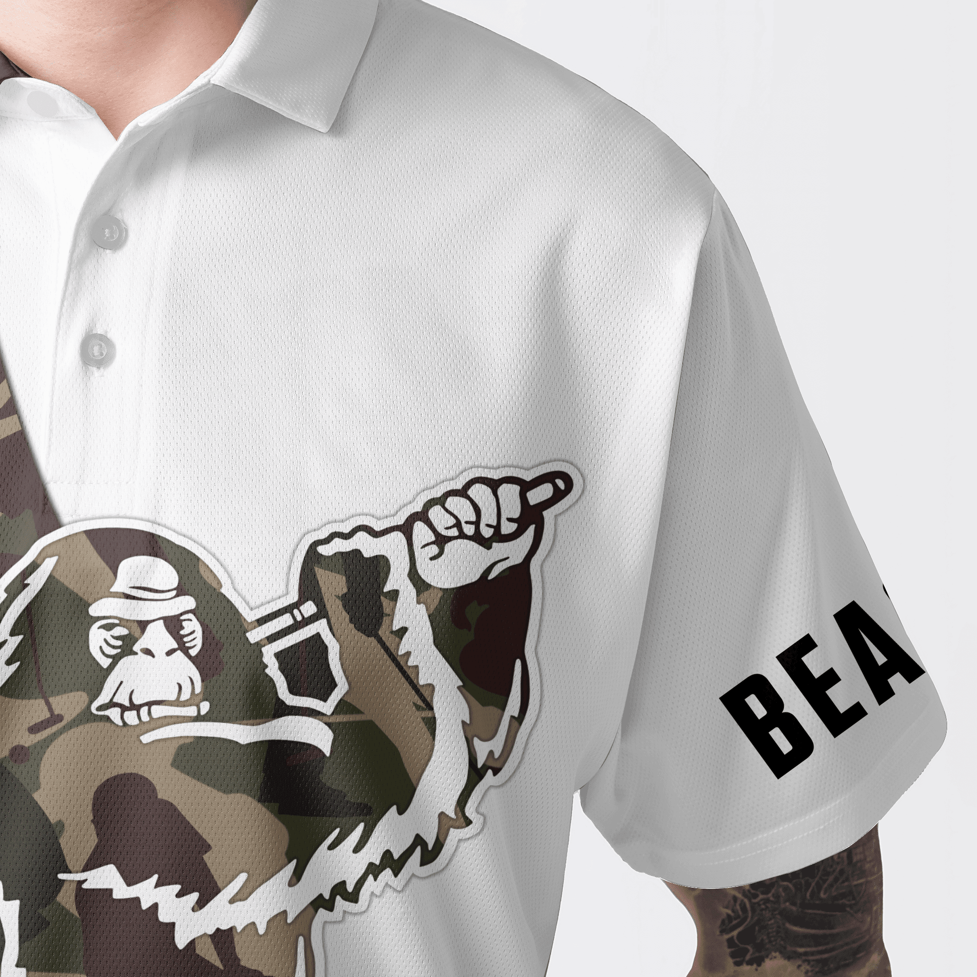 Custom Golf Men Polo Shirt - Funny Bigfoot Golf Polo Shirts, Camo Pattern Custom Name Sasquatch Playing Golf Apparel - Perfect Polo Shirt For Men - Cerigifts