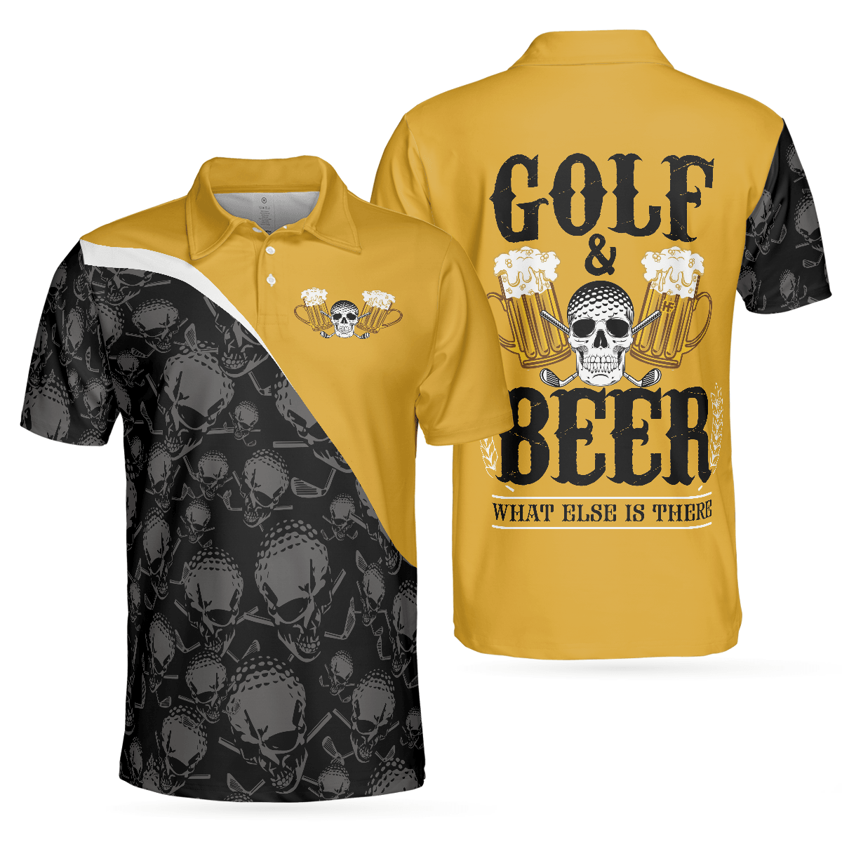 Custom Golf Men Polo Shirt - Skull Golf Men Polo Shirt, Golf & Beer What Else Is There Shirt For Male Players, Golf Gift For Beer Lovers - Cerigifts