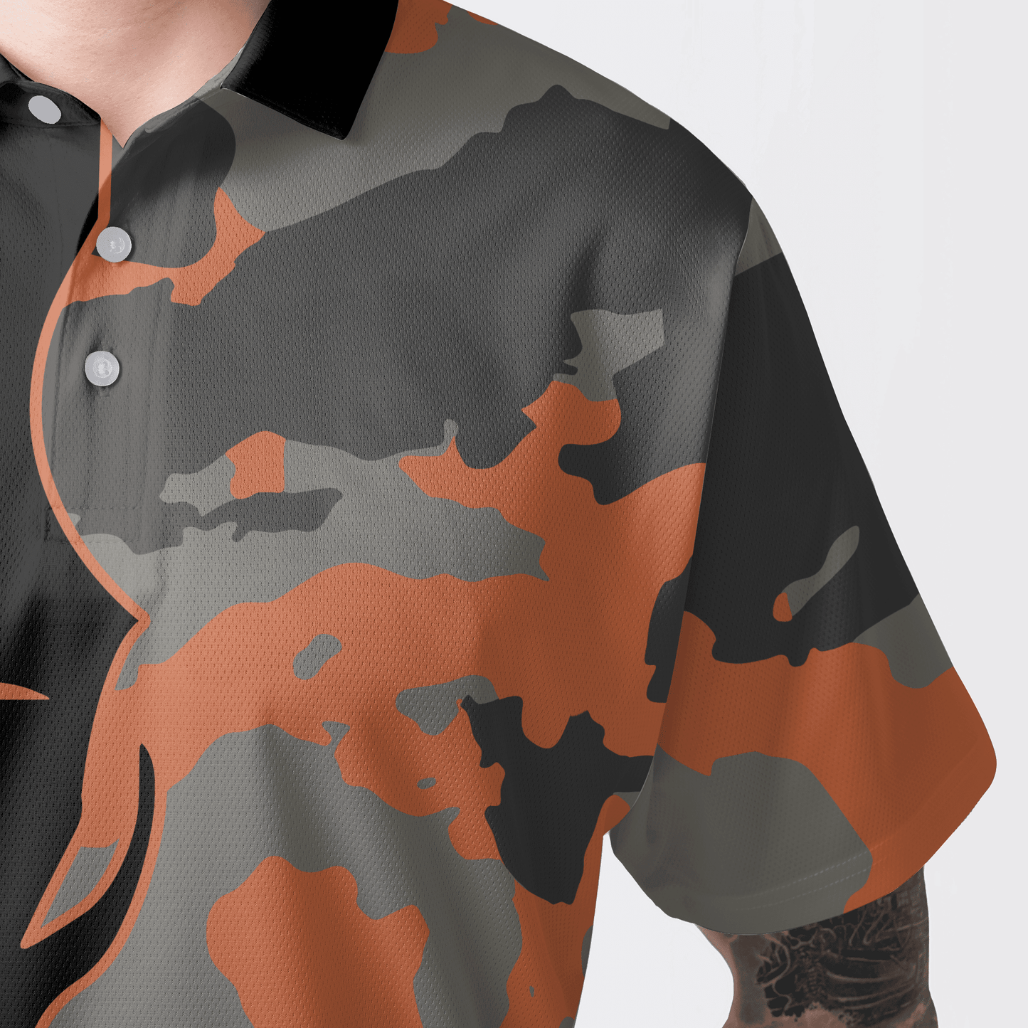 Custom Golf Men Polo Shirt - Skull Orange Camouflage Golf Polo Shirt, Streetwear Camo Golf Shirt For Men, Best Polo Shirt For Men, Golfers - Cerigifts