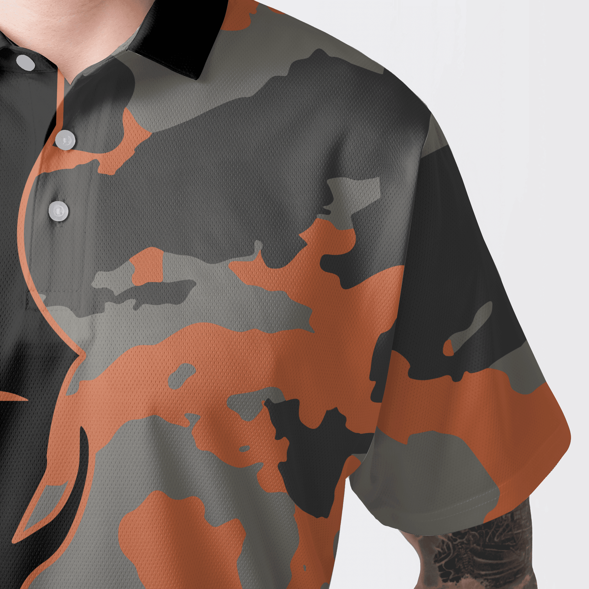 Custom Golf Men Polo Shirt - Skull Orange Camouflage Golf Polo Shirt, Streetwear Camo Golf Shirt For Men, Best Polo Shirt For Men, Golfers - Cerigifts