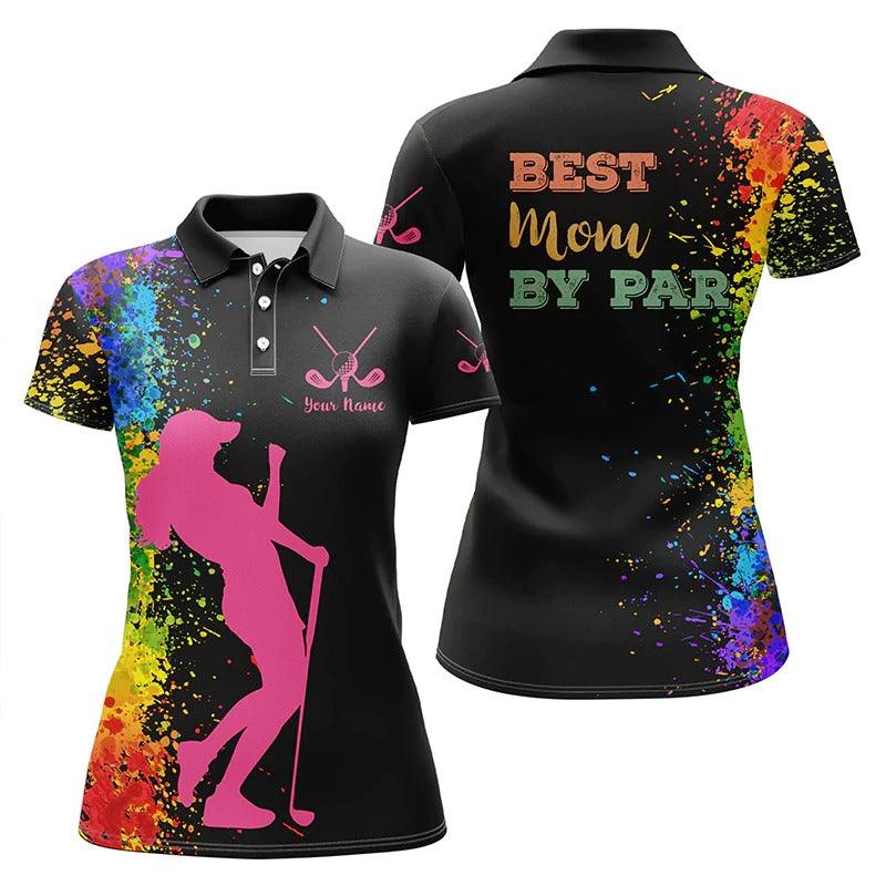 Custom Golf Women Polo Shirt - Women Golf Polo Shirt Custom Name Black Watercolor Best Mom By Par, Mother's Day Golf - Perfect Polo Shirt For Women - Cerigifts