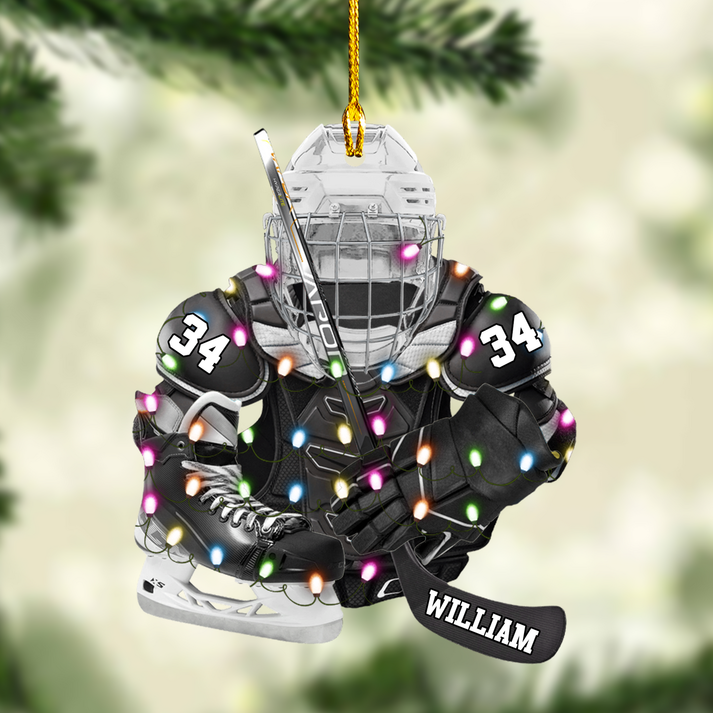 Personalized Hockey Equipment Acrylic Ornament, Custom Christmas Ornament Gifts For Son, Grandson, Hockey Lovers