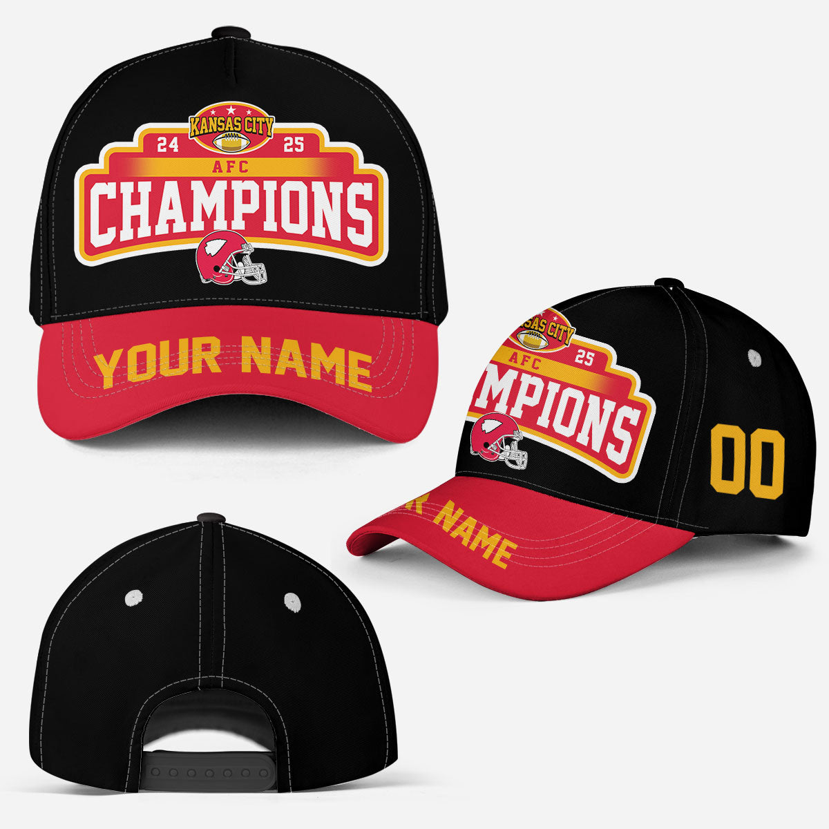 Customized Kansas City Football 2024-2025 AFC Champions Snapback Hat Cap, American Football Champs Custom Snapback Hat Cap