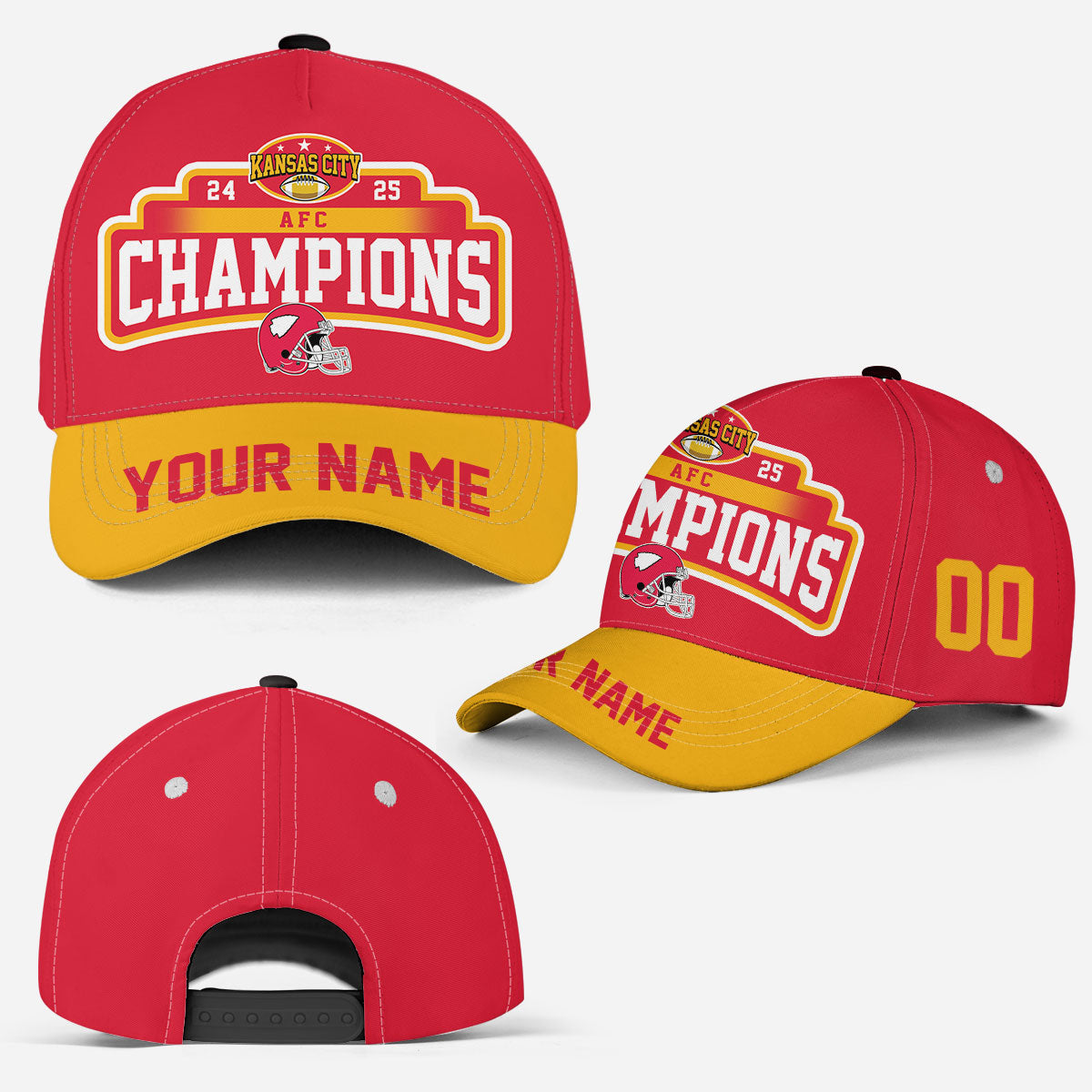 Customized Kansas City Football 2024-2025 AFC Champions Snapback Hat Cap, American Football Champs Custom Snapback Hat Cap