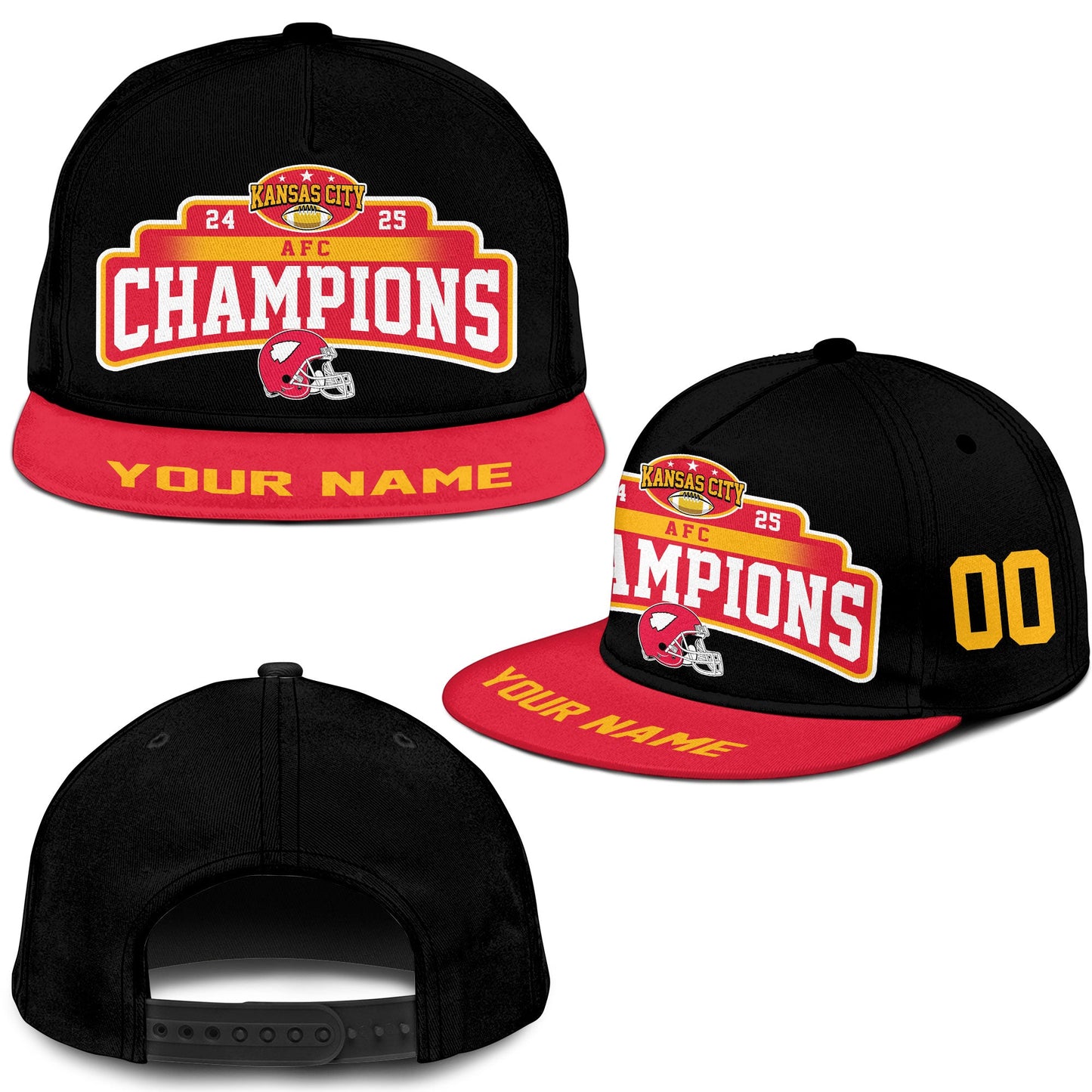 Customized Kansas City Football 2024-2025 AFC Champions Snapback Hat Cap, American Football Champs Custom Snapback Hat Cap