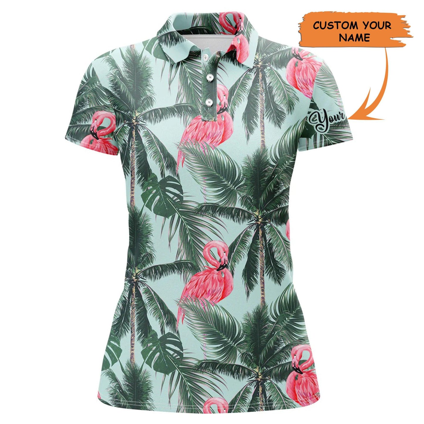 Customized Name Golf Women Polo Shirts, Personalized Pink Flamingos Tropical Palm Leaves Golf Polo Shirts - Perfect Gift For Golfers, Golf Lovers - Cerigifts