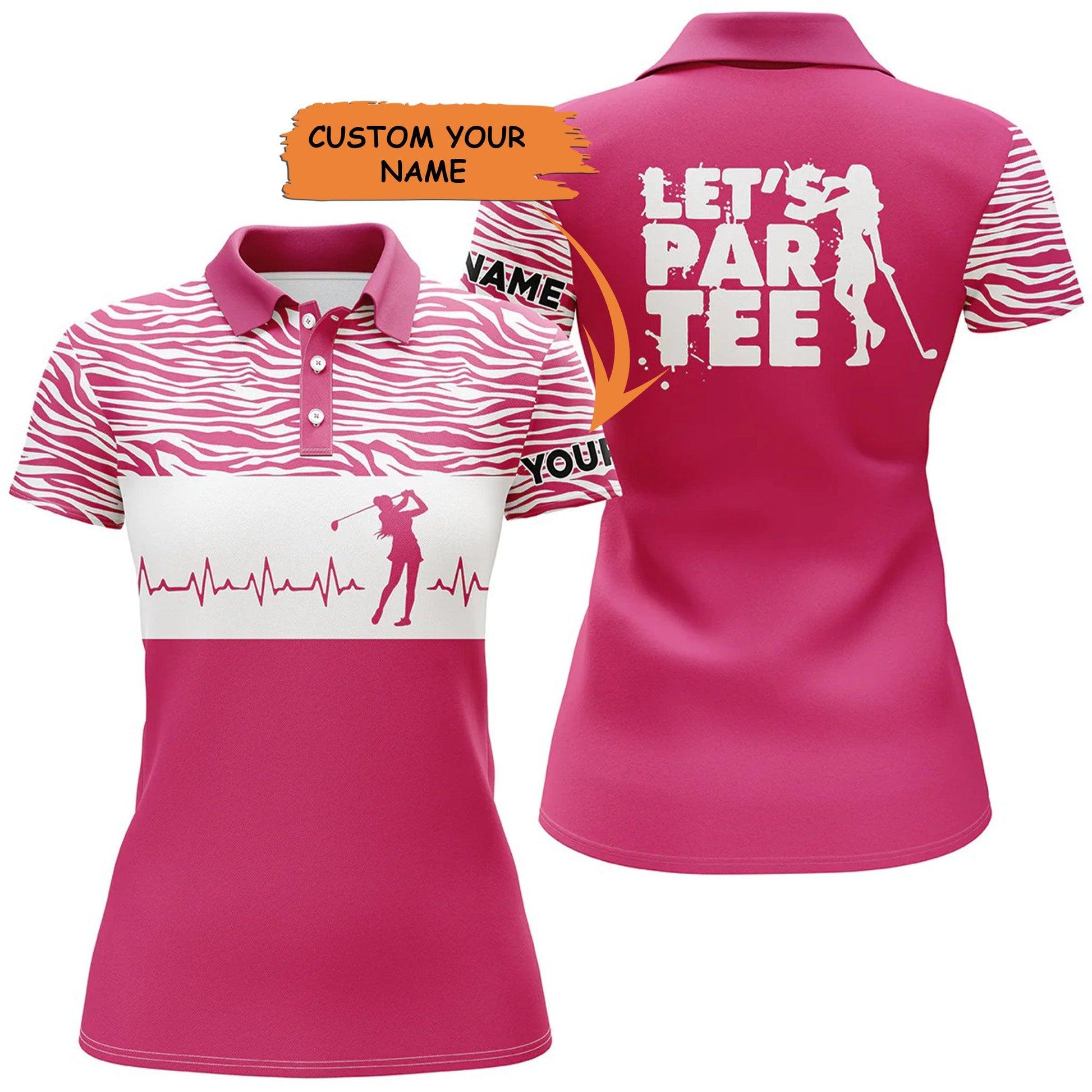 Customized Name Golf Women Polo Shirts, Pink Heartbeat Personalized Let's Par Tee Golf Polo Shirts - Perfect Gift For Ladies, Golfers, Golf Lovers - Cerigifts