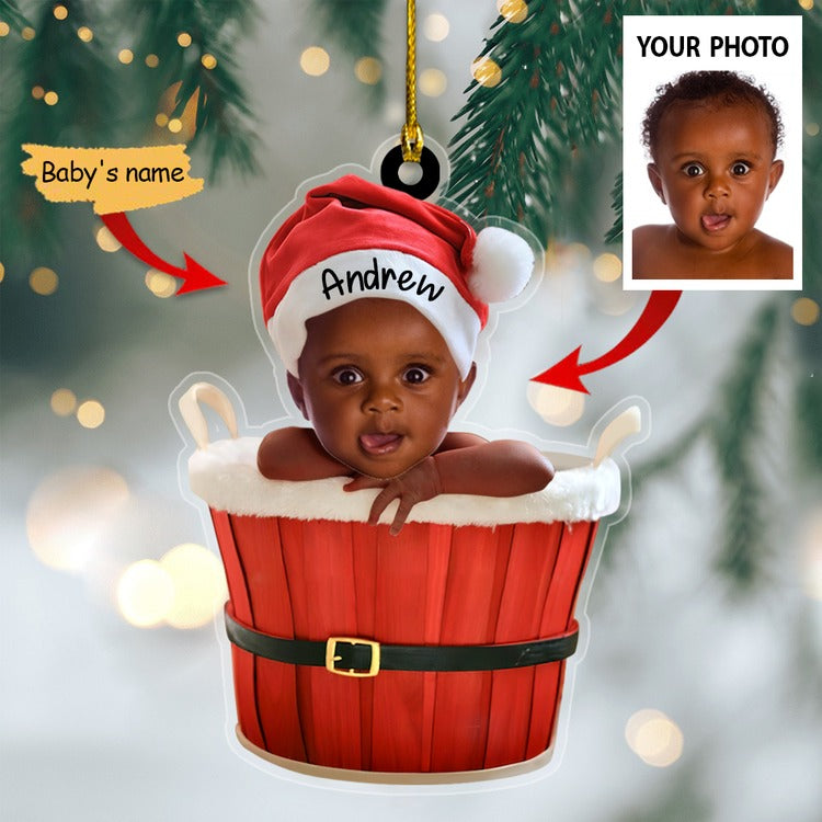 Custom Photo Baby Santa Acrylic Ornament, Custom Name Christmas Gift Ornament For Baby, Family