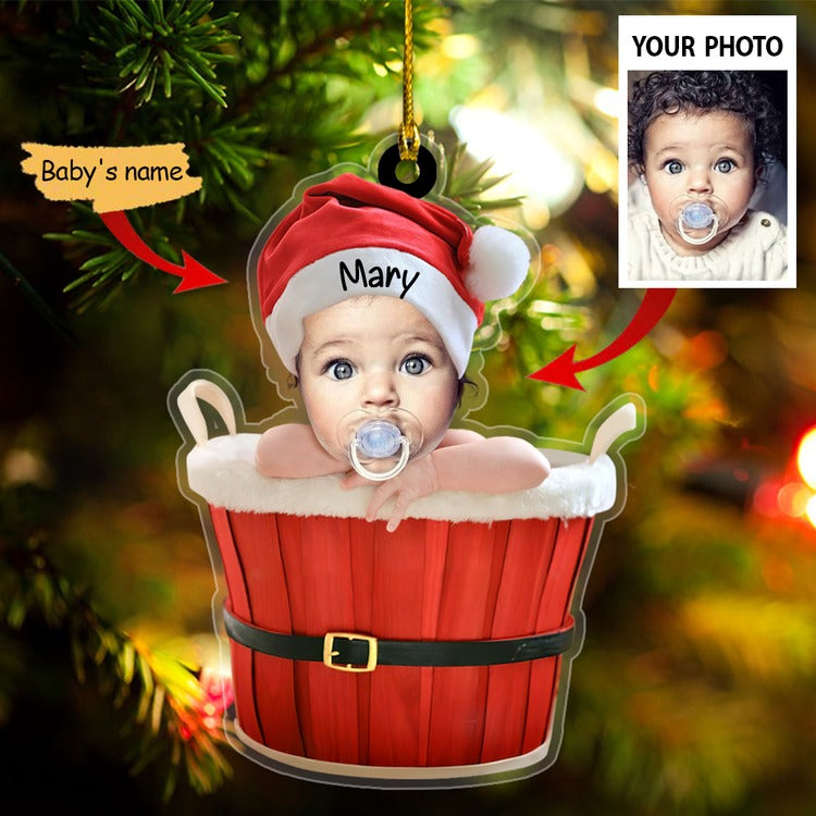 Custom Photo Baby Santa Acrylic Ornament, Custom Name Christmas Gift Ornament For Baby, Family