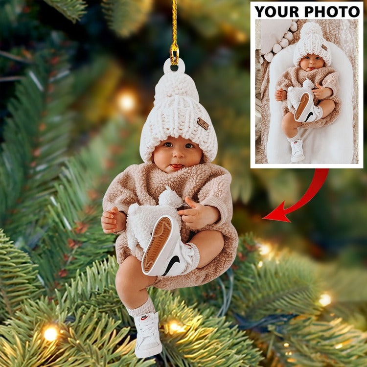 Cute Baby Photo Acrylic Ornament, Custom Photo Christmas Gift For Baby, Son, Daughter, Mom Dad