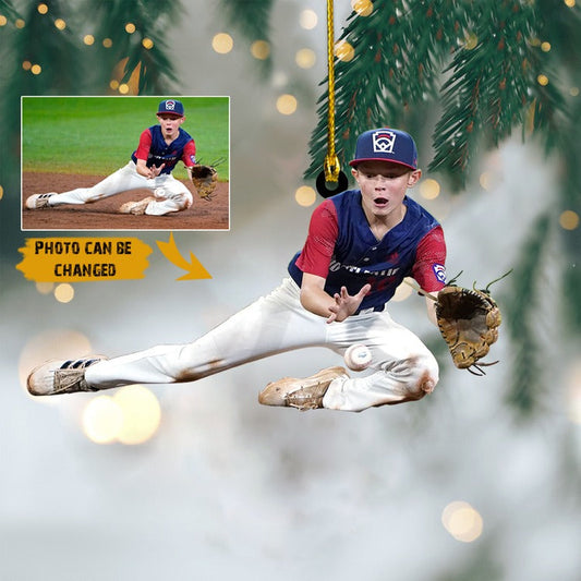 Custom Photo Baseball Player Acrylic Ornament, Custom Christmas Ornament Gifts For Son, Grandson, Daughter, Granddaughter