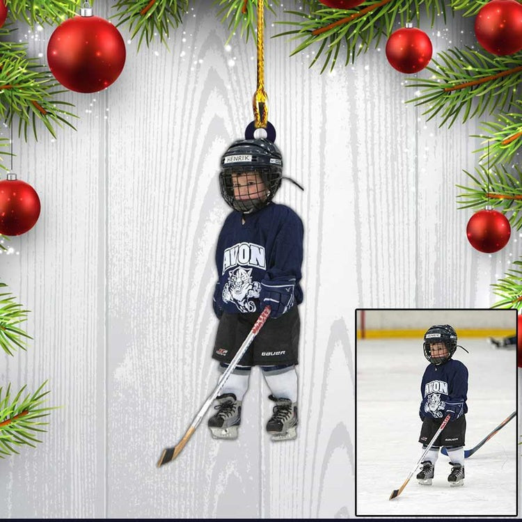 Custom Photo Ice Hockey Players Acrylic Ornament For Men, Dad, Son, Custom Christmas Gift Hockey Ornament