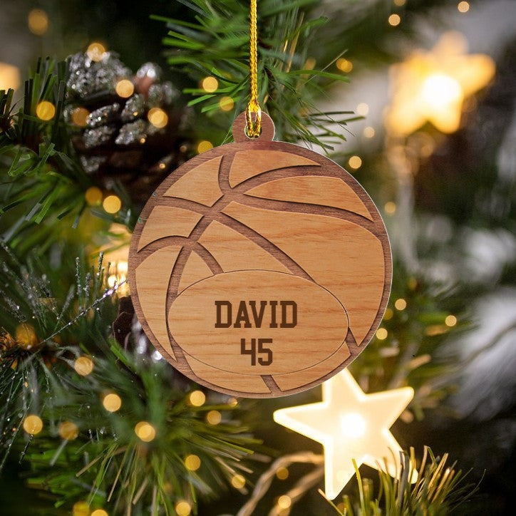 Basketball Ball Custom Name Number Acrylic Ornament, Custom Christmas Ornament Gift For Basketball Players