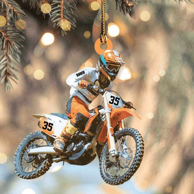 Personalized Motocross Biker Christmas Ornament Custom Name And Number Acrylic Ornament For Men