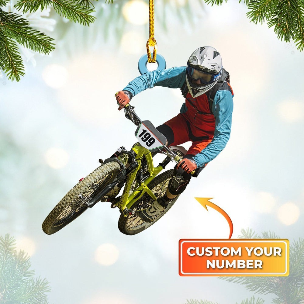 Mountain Biking Custom Number Flat Acrylic Ornament, Custom Christmas Ornament Gift For Mountain Team