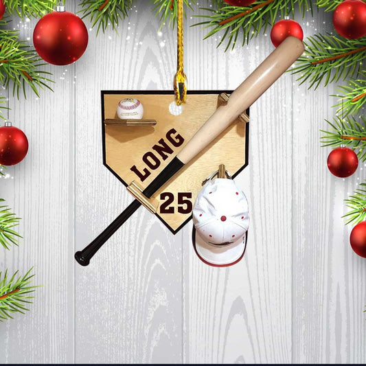 Custom Name Number Baseball Gear Rack Acrylic Ornament, Custom Christmas Ornament Gift For Baseball Player