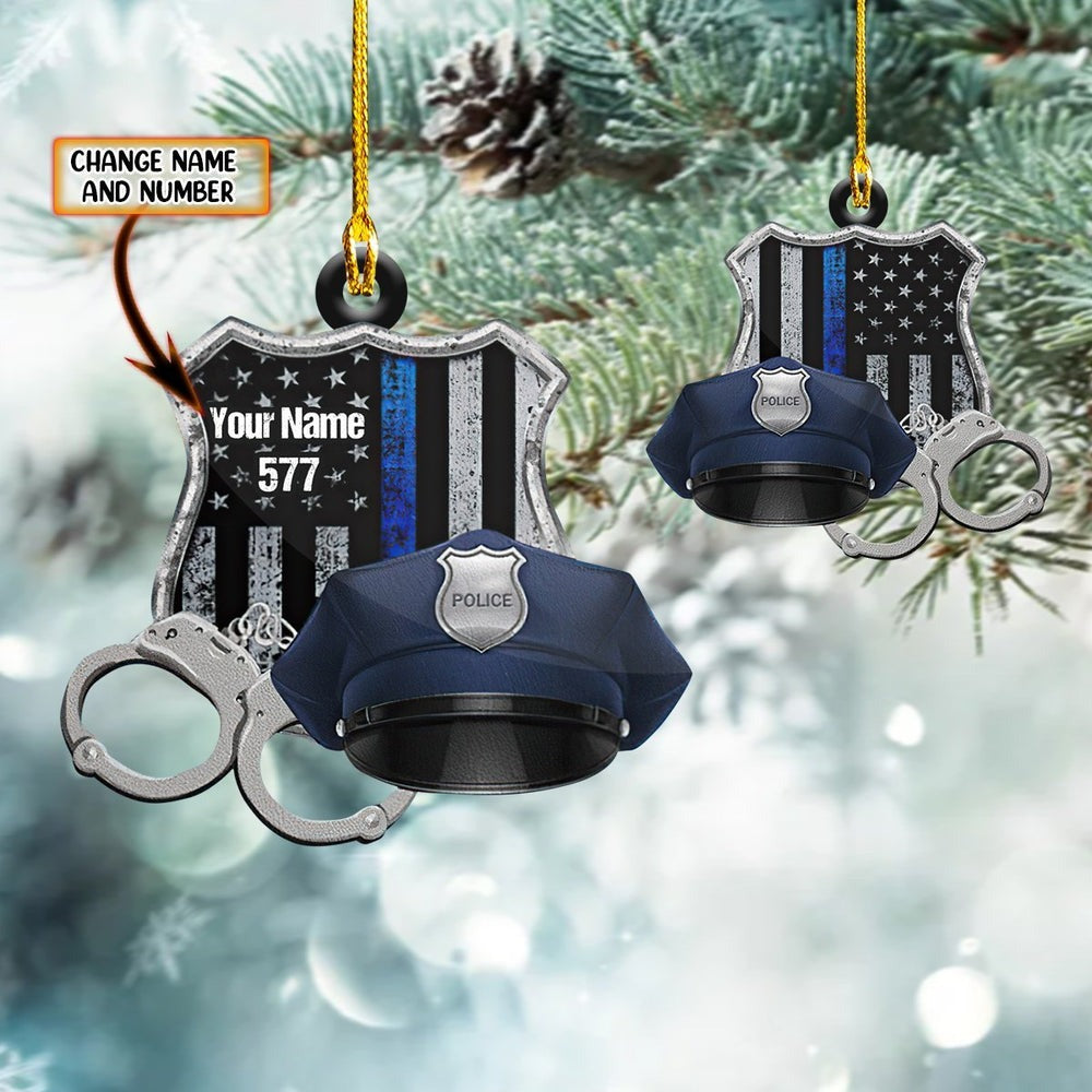 Custom Name Number Police Combo Acrylic Ornament, Custom Christmas Gift For Police